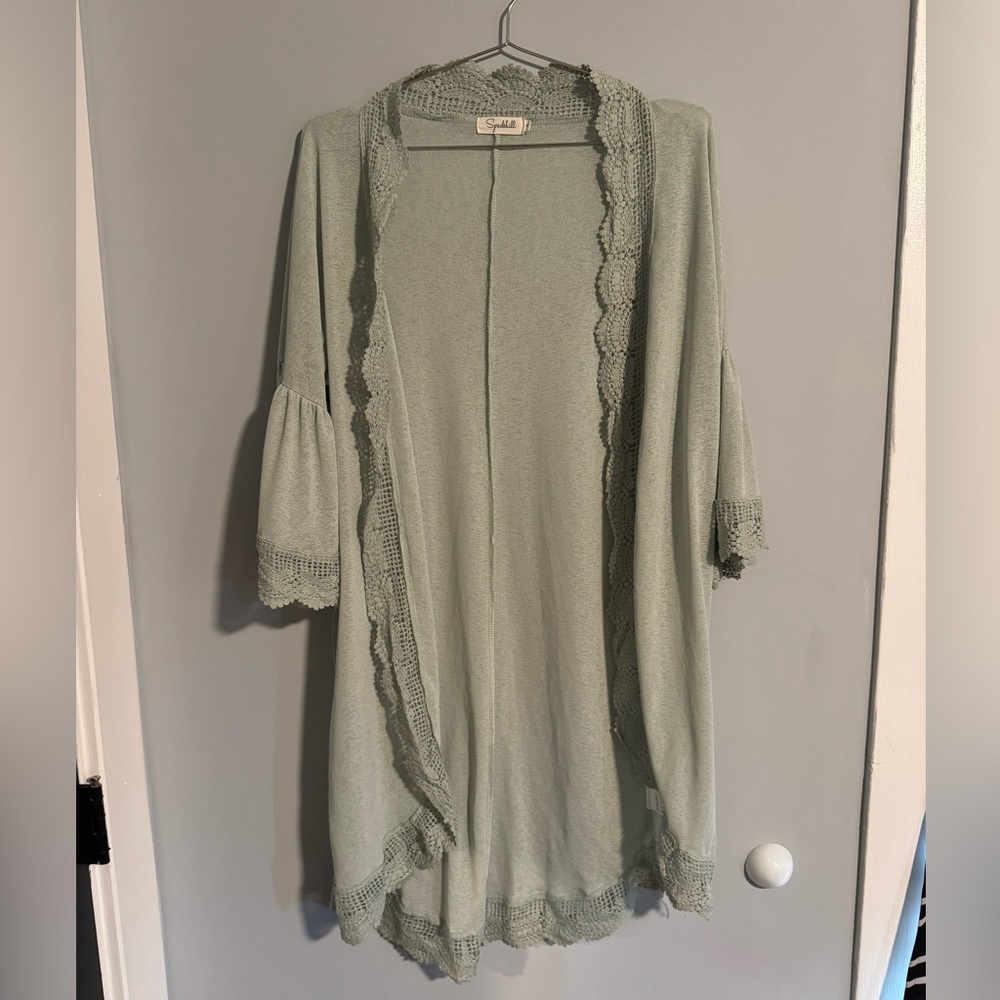 Spadehill Women's Small Open Cardigan Top Soft Sage Green Quarter Sleeve